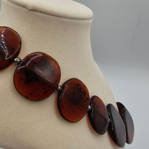 VTG Talbot's Womens 20" Rootbeer Flat Round Plastic Beaded Short Necklace MCM - Picture 9 of 13